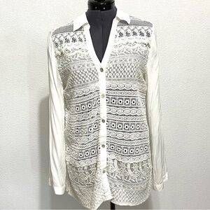 Chico's Woman Adeladie Crochet Embroidery Lace Button Down Blouse Size 1